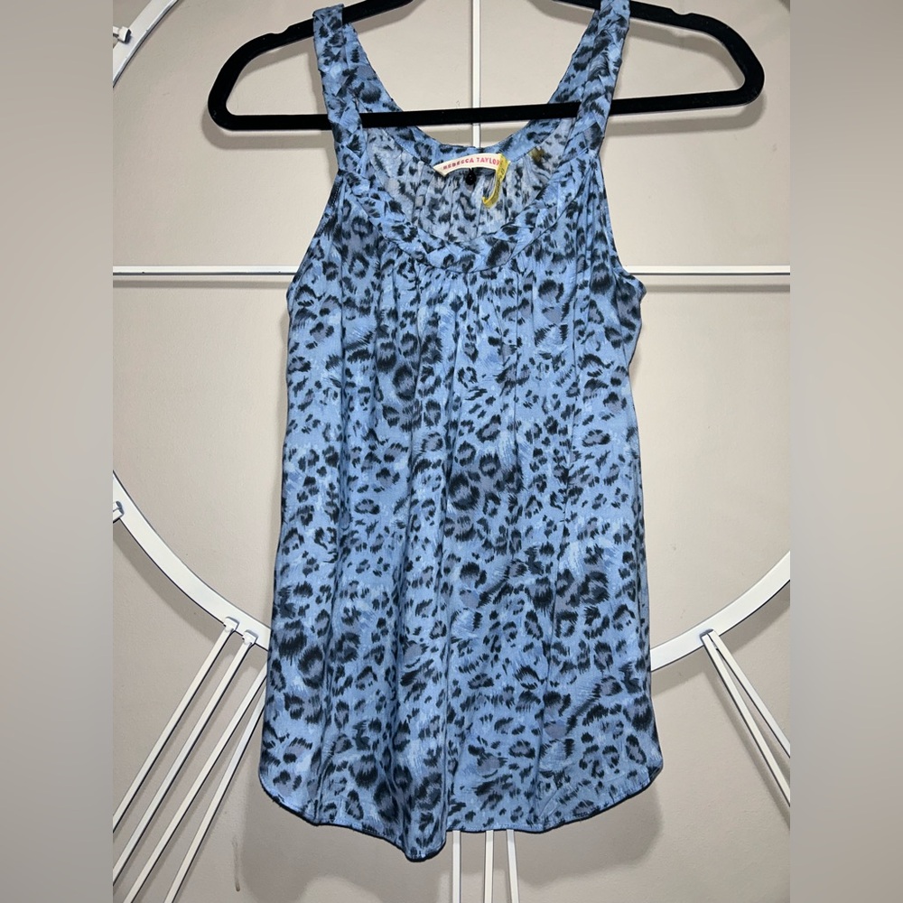 Rebecca Taylor Light Blue Leopard-Print Sleeveless Tank